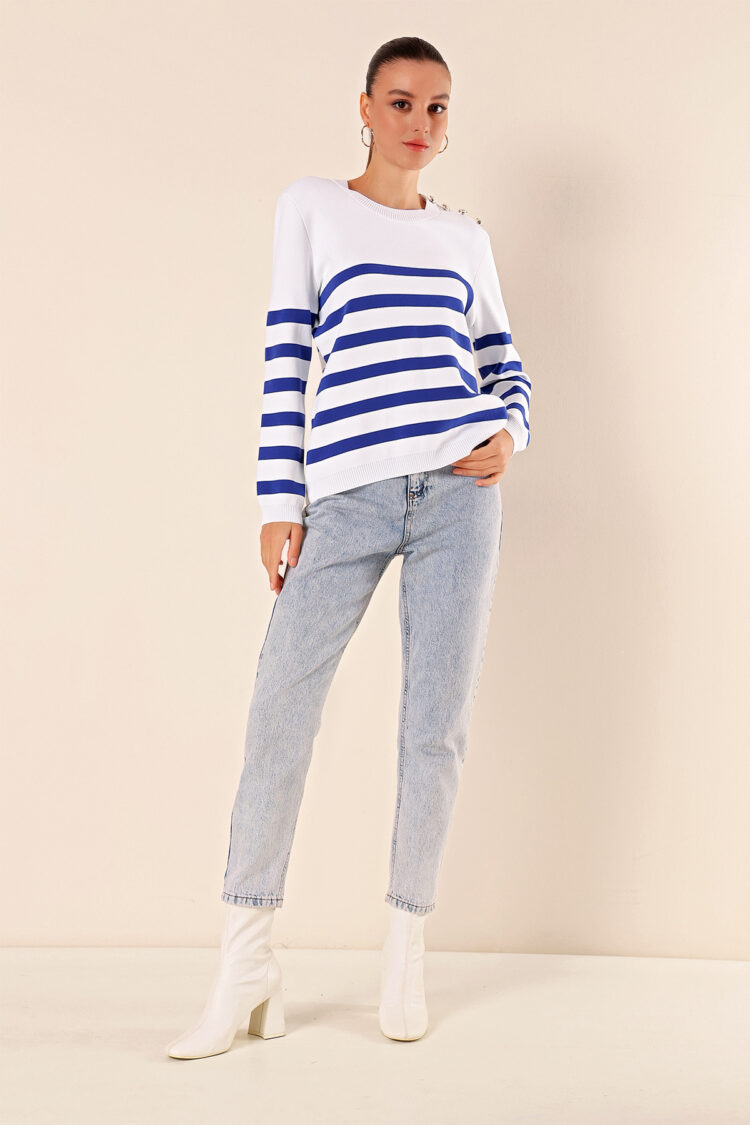 Button Detailed Striped Sweater - C.saks