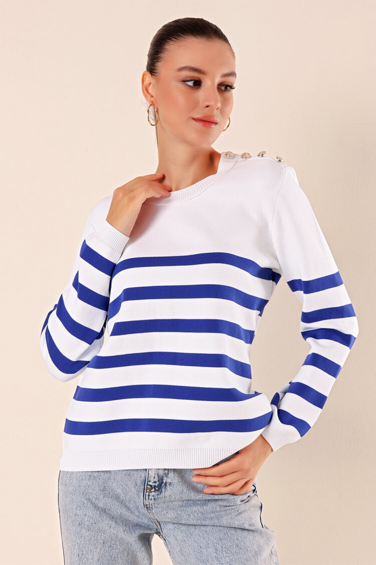 Button Detailed Striped Sweater - C.saks