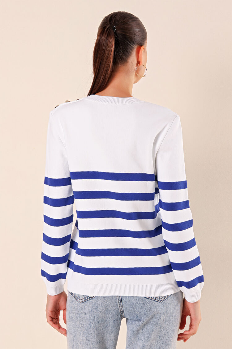 Button Detailed Striped Sweater - C.saks