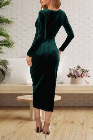Women's Long Sleeve Double Breasted Waist Gather Detail Midi Velvet Dress - Brand: Janes - Women & Kids, Baby Clothes Wholesale - Globality Store