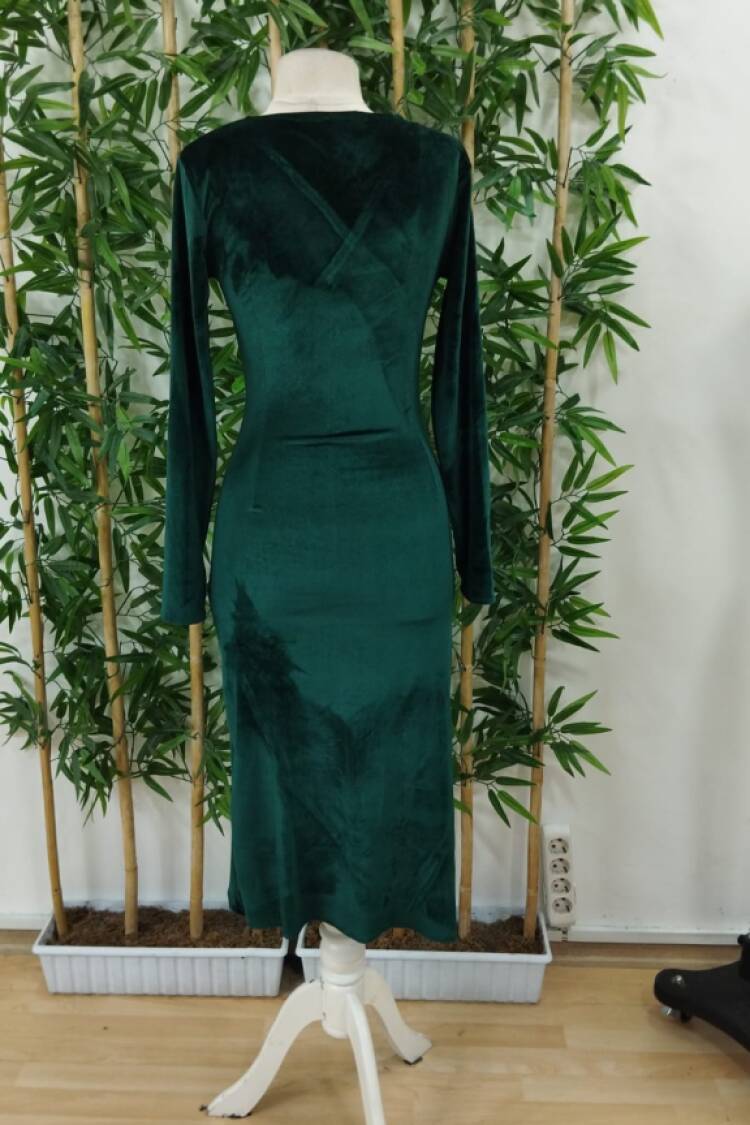 Women's Long Sleeve Double Breasted Waist Gather Detail Midi Velvet Dress