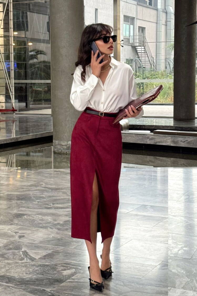 Burgundy Suede Wholesale Skirt