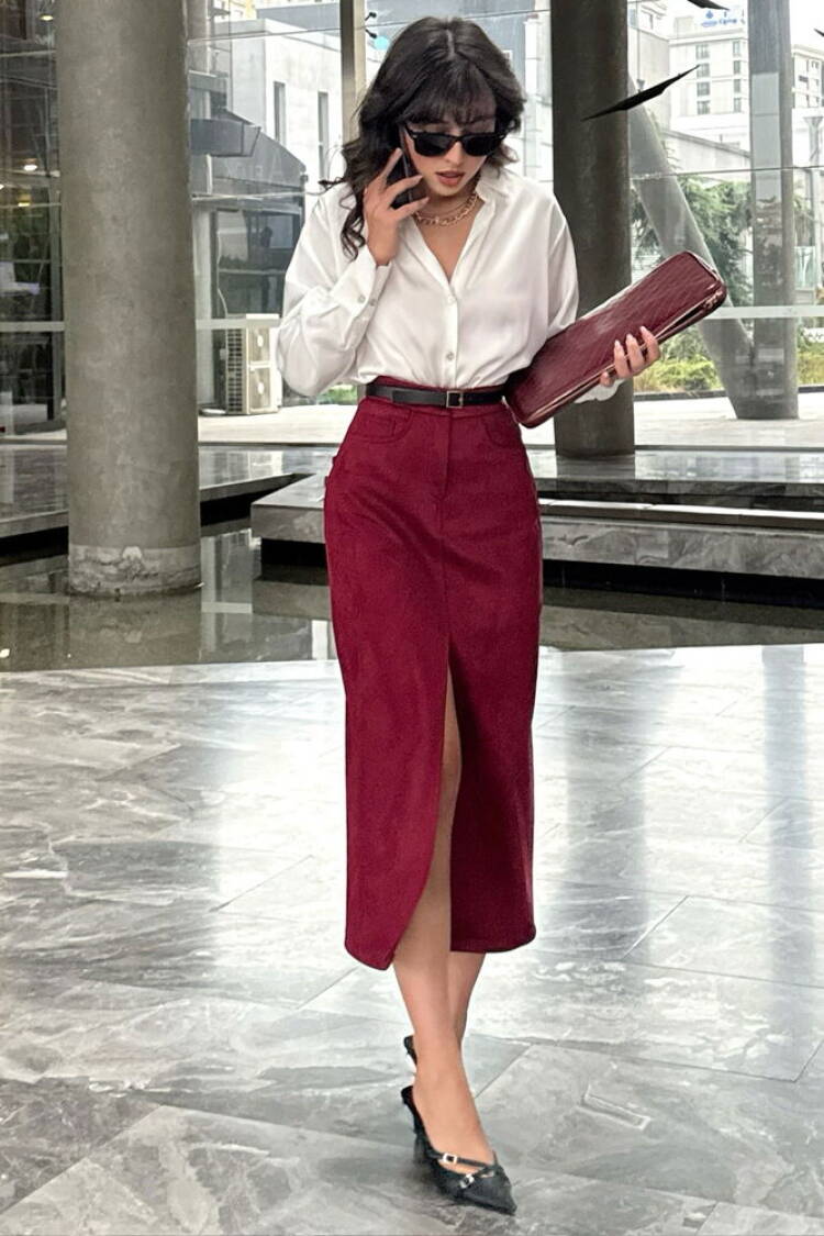 Burgundy Suede Wholesale Skirt