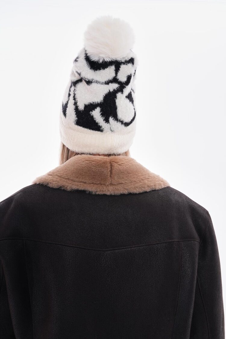 Pompom Patterned Polar Fleece Inside Beanie
