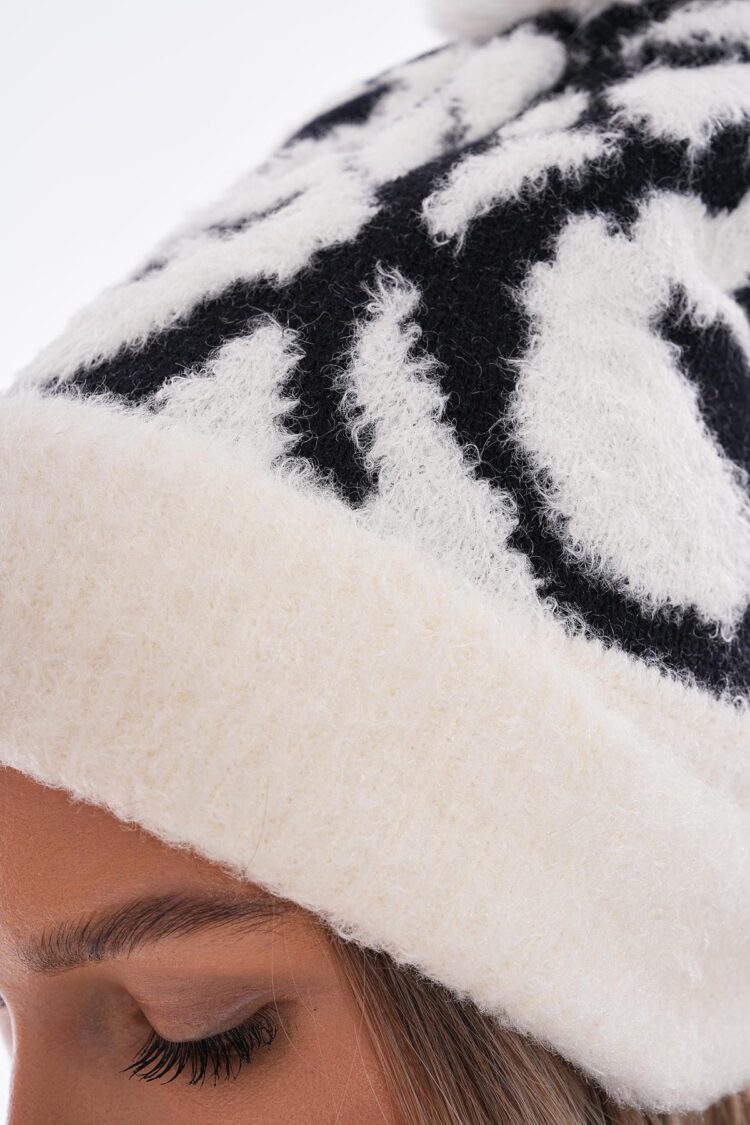 Pompom Patterned Polar Fleece Inside Beanie
