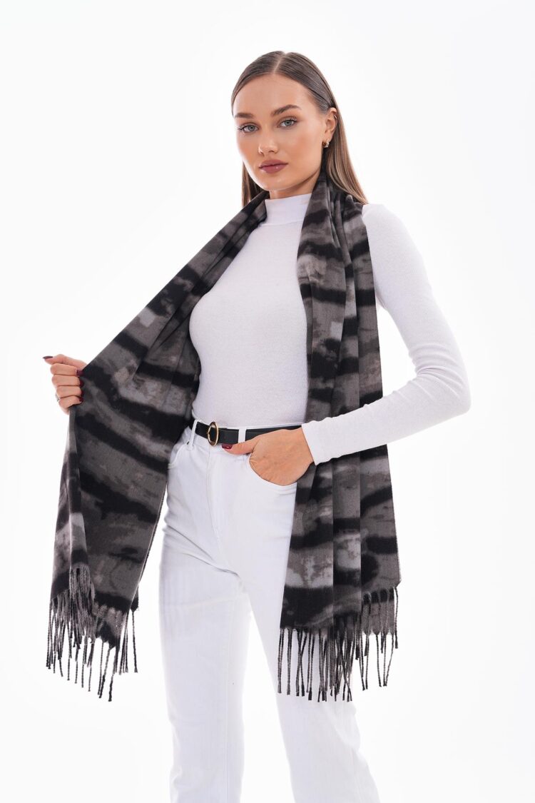 Tassel Shawl With Stripe Transition