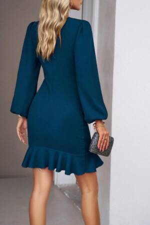 Women's Long Sleeve Crew Neck Front Flounce Imported Crepe Dress - Brand: Janes - Women & Kids, Baby Clothes Wholesale - Globality Store