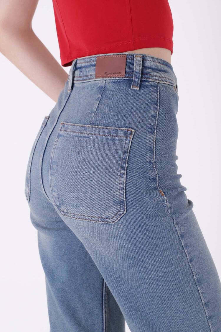 Palazzo Jeans With Decorative Pocket Detail