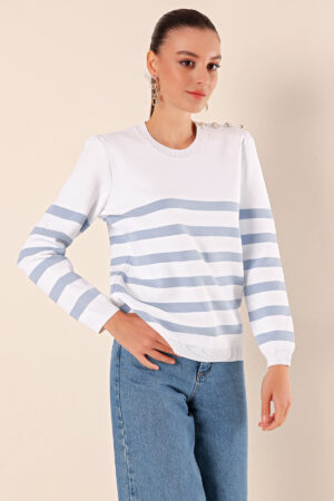 Button Detail Striped Sweater - C. İndigo - Brand: Bigdart - Women & Kids, Baby Clothes Wholesale - Globality Store