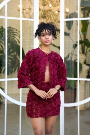 Burgundy Rose Patterned Tulle Wholesale Skirt - Brand: Topshow - Women & Kids, Baby Clothes Wholesale - Globality Store