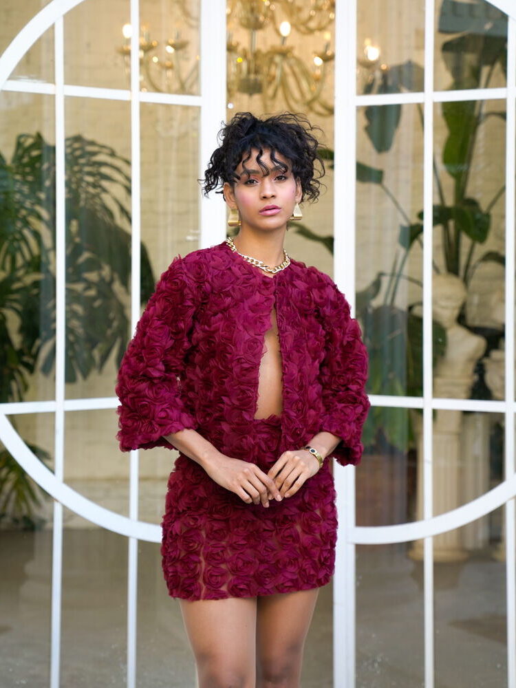 Burgundy Rose Patterned Tulle Wholesale Skirt