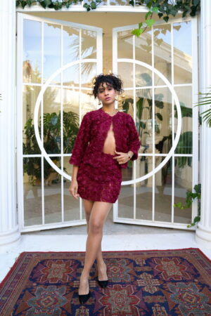 Burgundy Rose Patterned Tulle Wholesale Skirt - Brand: Topshow - Women & Kids, Baby Clothes Wholesale - Globality Store