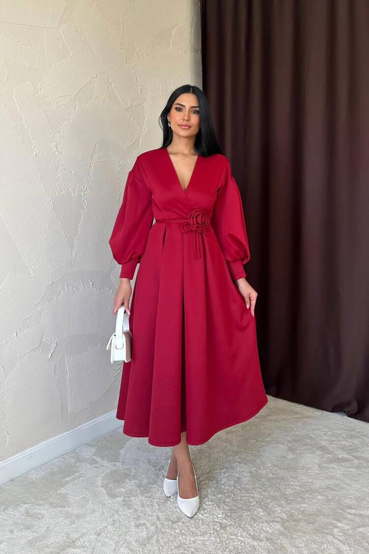 Burgundy Rose Detailed Scuba Dress - Brand: Elisa - Women & Kids, Baby Clothes Wholesale - Globality Store