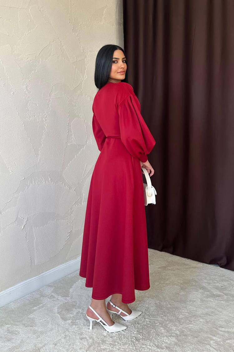 Burgundy Rose Detailed Scuba Dress