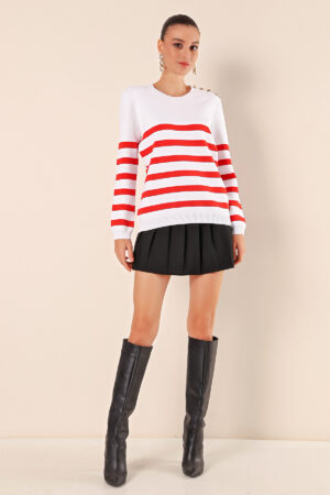 Button Detail Striped Sweater - C.red - Brand: Bigdart - Women & Kids, Baby Clothes Wholesale - Globality Store