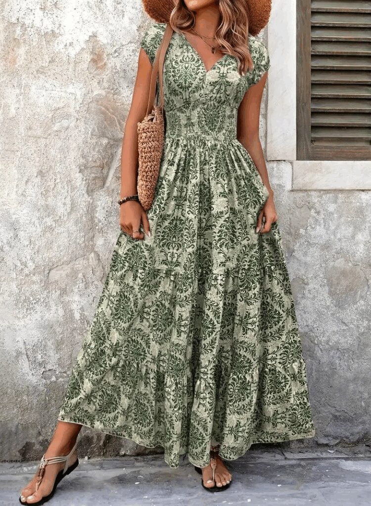 Women's Short Sleeve Double Neck Elastic Waist Jumpsuit