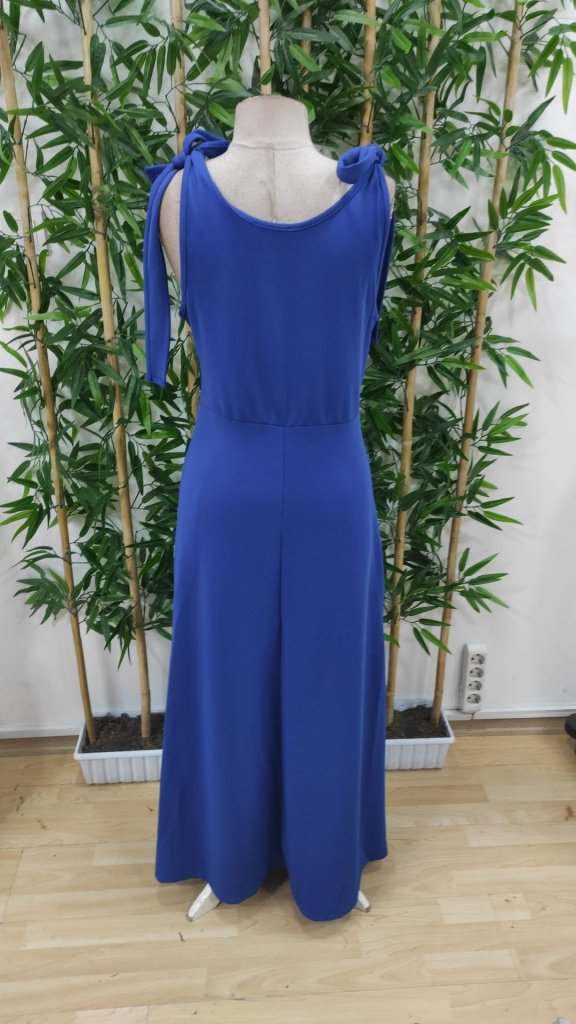 Women's Strappy Shoulder Tie Double Neck Long Slit Janjan Crepe Dress