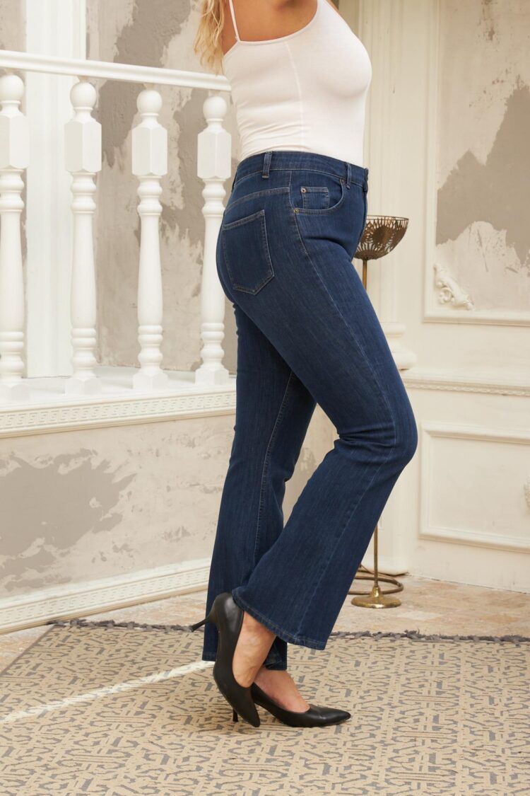 Blue Mom Jeans High Waist Flare Leg Buttoned