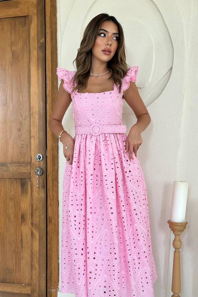 Fit And Flare Dress With Ruffle Cap Sleeves