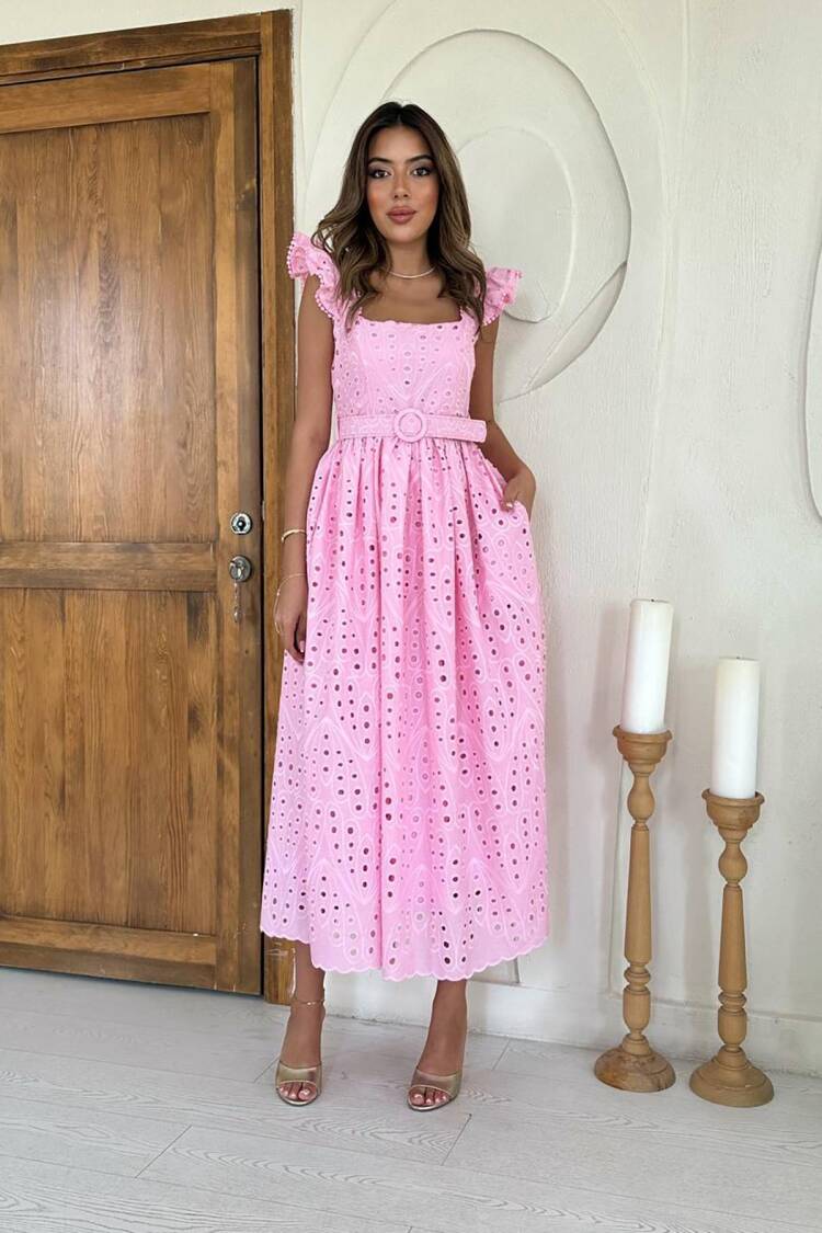 Fit And Flare Dress With Ruffle Cap Sleeves