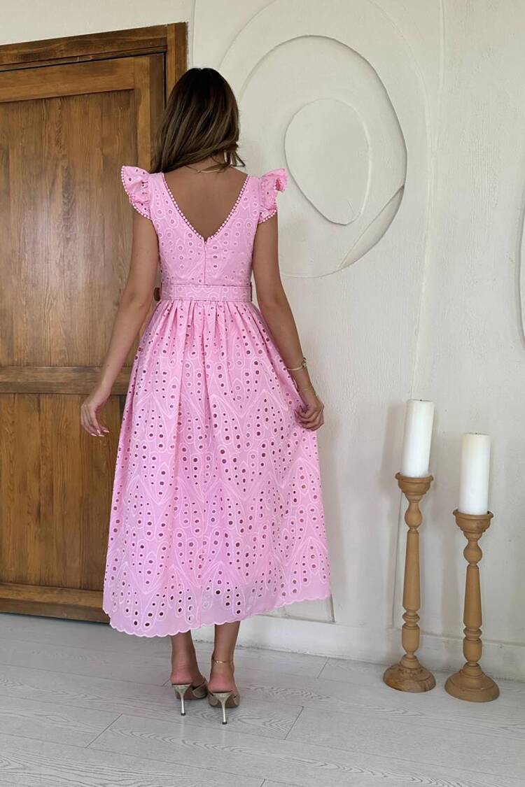 Fit And Flare Dress With Ruffle Cap Sleeves