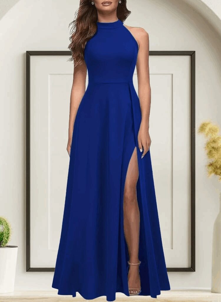 NavyFit And Flare Dress With High Neck