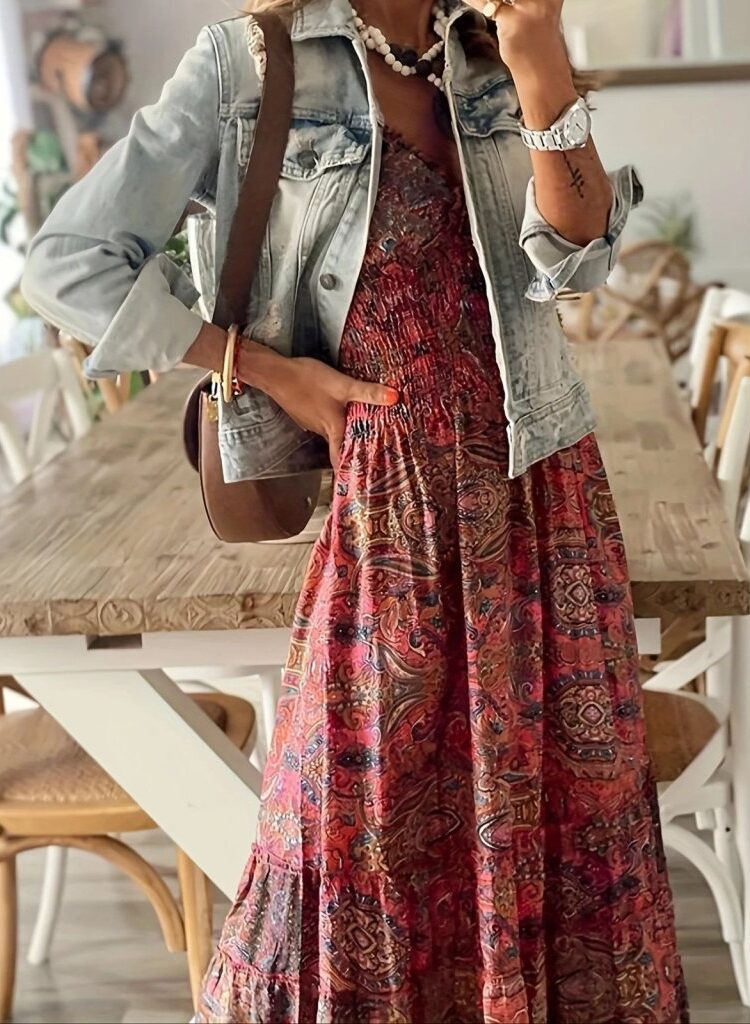 Red Boho Fit And Flare Dress