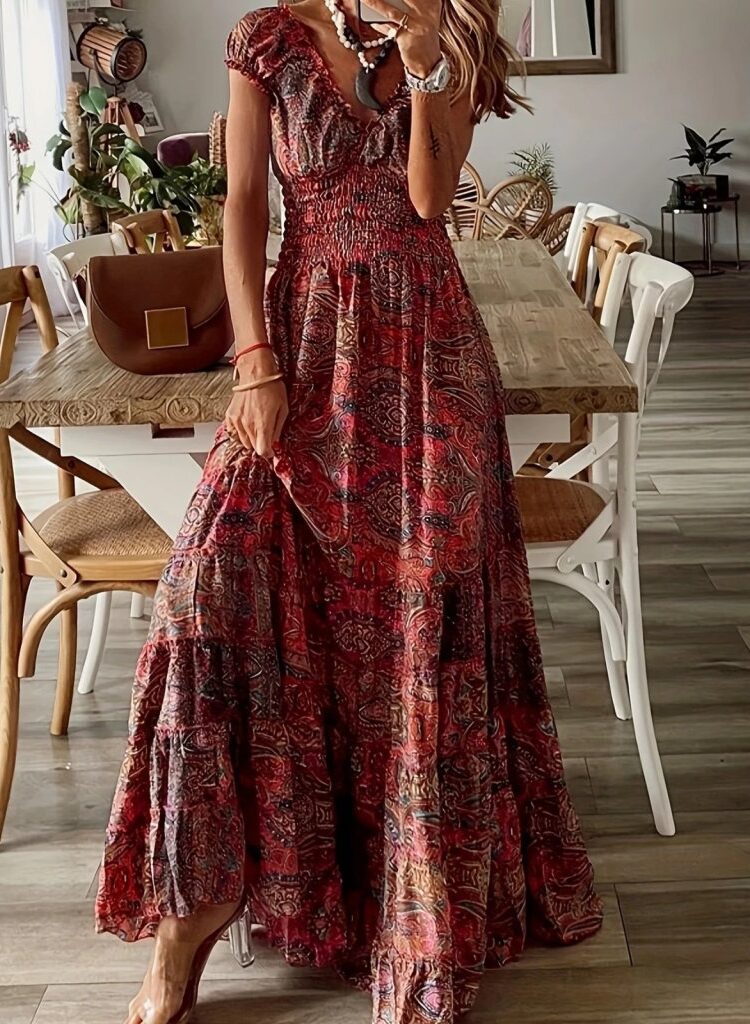 Red Boho Fit And Flare Dress - Brand: Janes - Women & Kids, Baby Clothes Wholesale - Globality Store