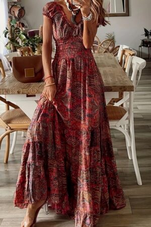 Red Boho Fit And Flare Dress - Brand: Janes - Women & Kids, Baby Clothes Wholesale - Globality Store