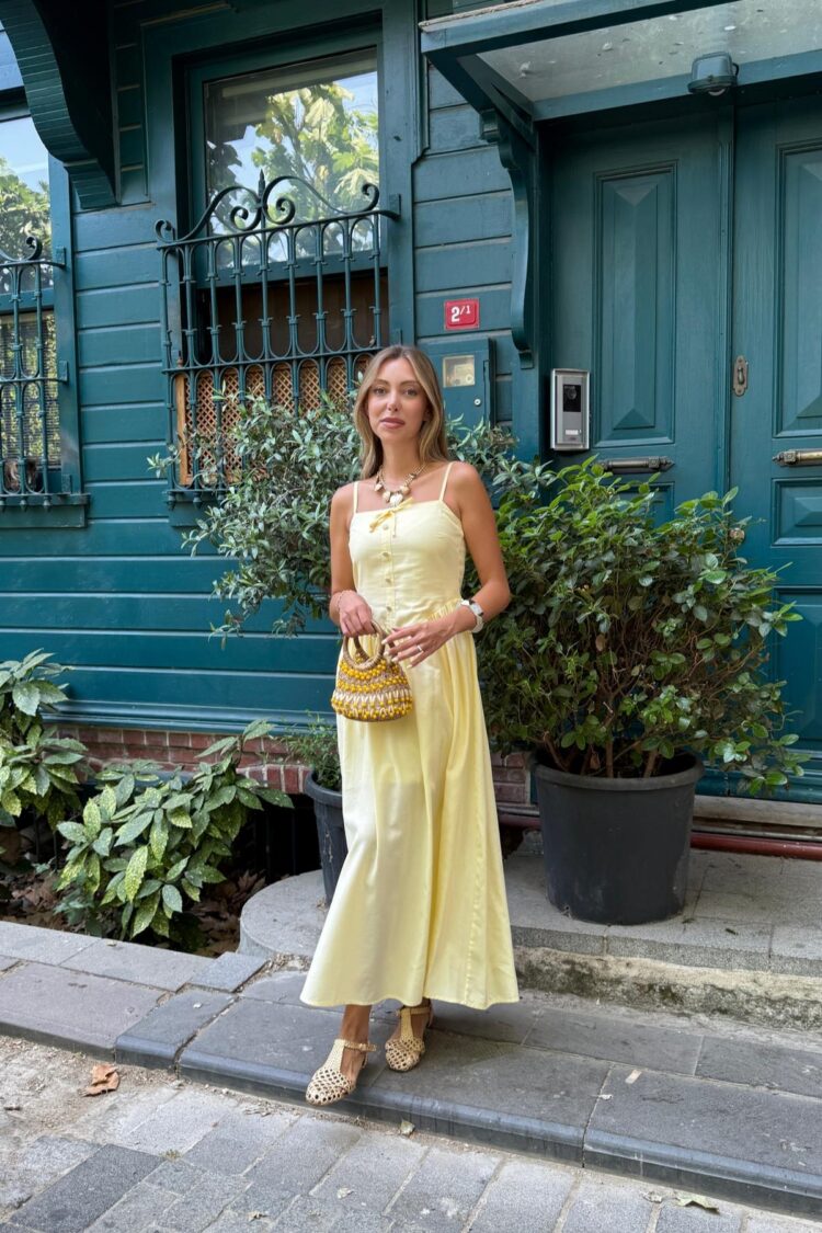 Yellow Sleeveless Slip Dress With Square Neck - Brand: Levure - Women & Kids, Baby Clothes Wholesale - Globality Store