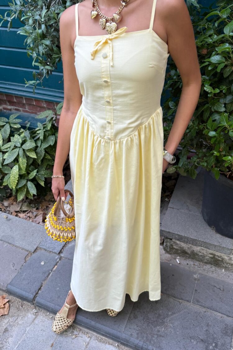 Yellow Sleeveless Slip Dress With Square Neck