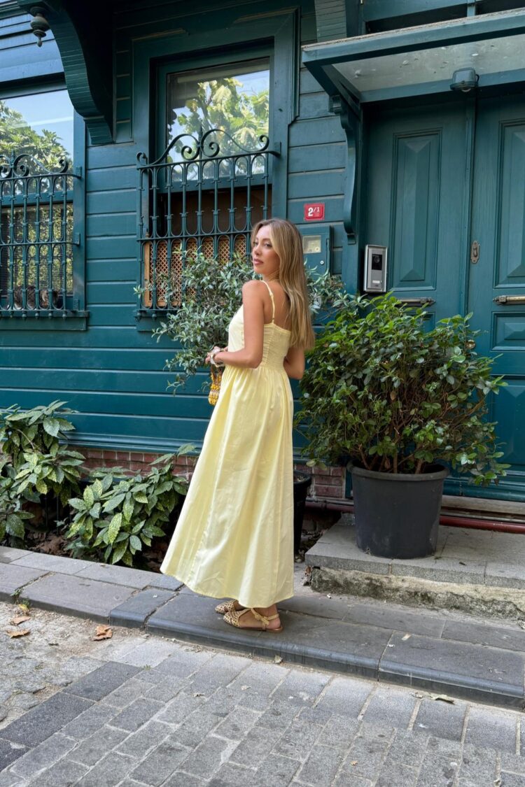 Yellow Sleeveless Slip Dress With Square Neck
