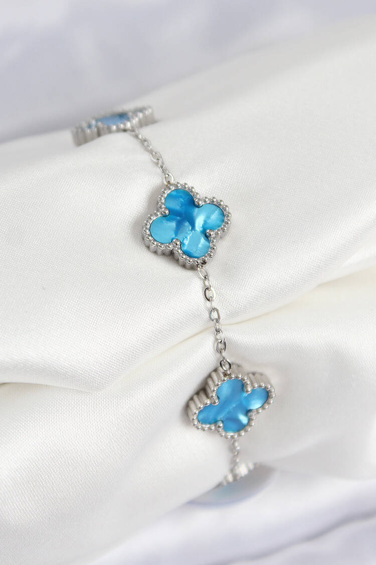 316l Steel Pearlescent Sky Blue Silver Color Clover Women Bracelet - Brand: Ebijuteri - Women & Kids, Baby Clothes Wholesale - Globality Store