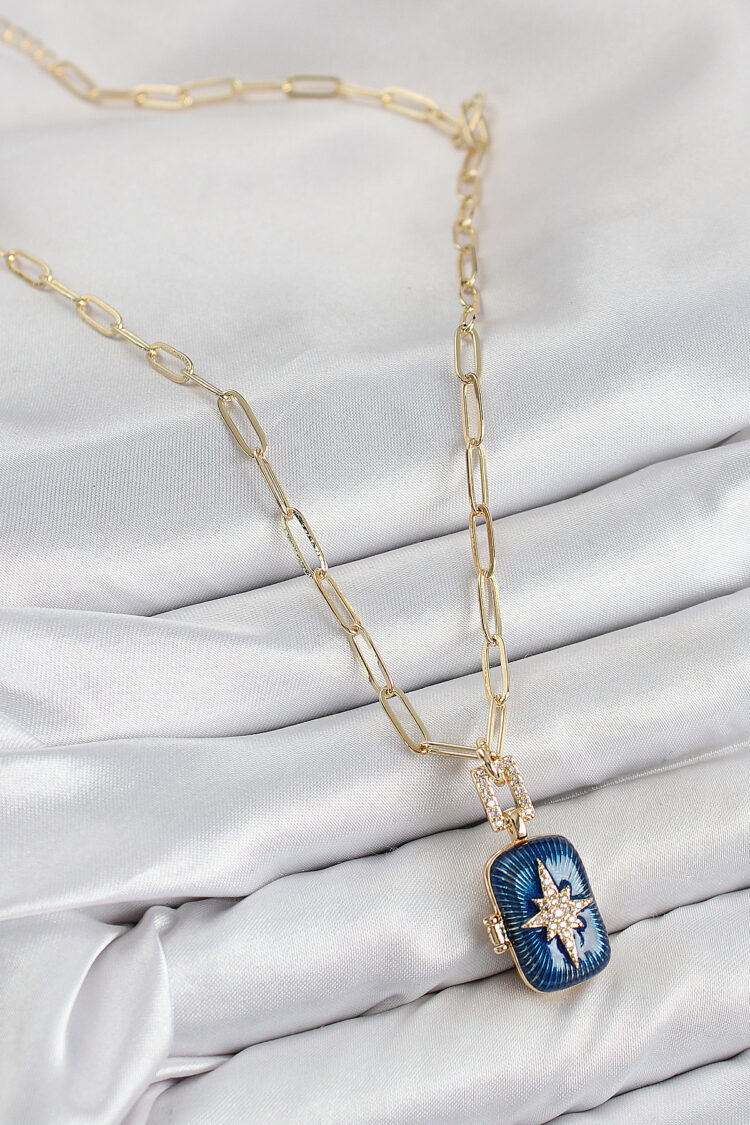 Brass Zircon Stone Openable Pole Star Model Gold Color Women Necklace