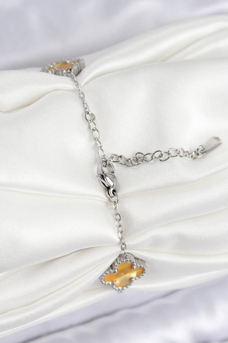 316l Steel Pearlescent Amber Yellow Silver Color Clover Women Bracelet
