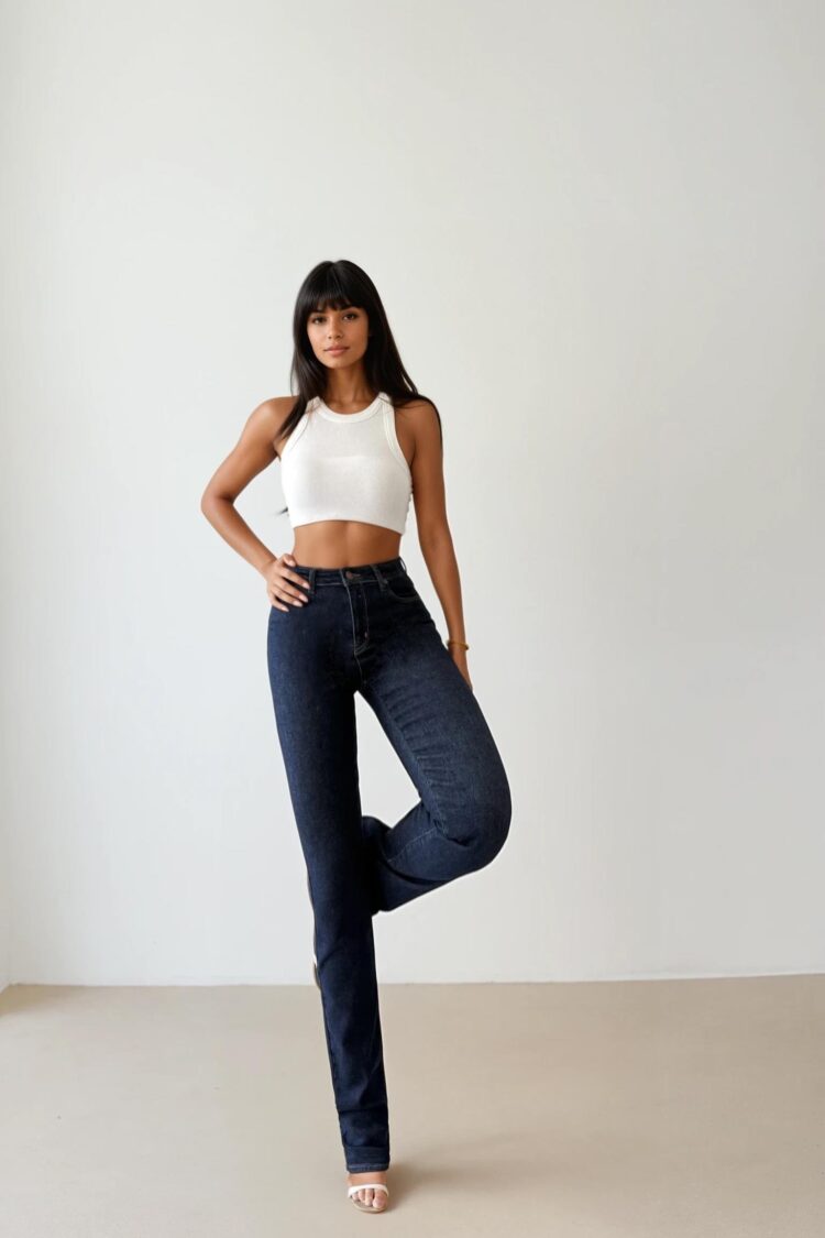 Blue High Waist Mom Jeans With Straight Leg