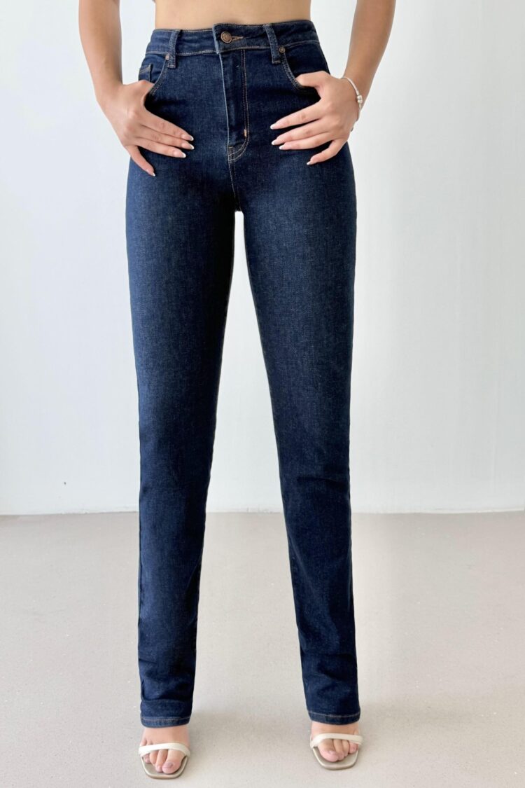Blue High Waist Mom Jeans With Straight Leg - Brand: LACARINO - Women & Kids, Baby Clothes Wholesale - Globality Store