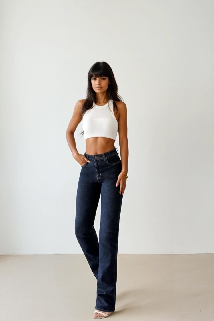 Blue High Waist Mom Jeans With Straight Leg
