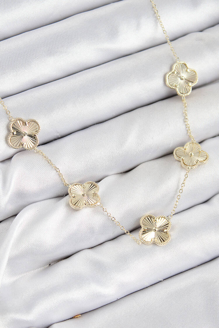 Brass Viper Clover Pattern Gold Color Women Necklace - Brand: Ebijuteri - Women & Kids, Baby Clothes Wholesale - Globality Store