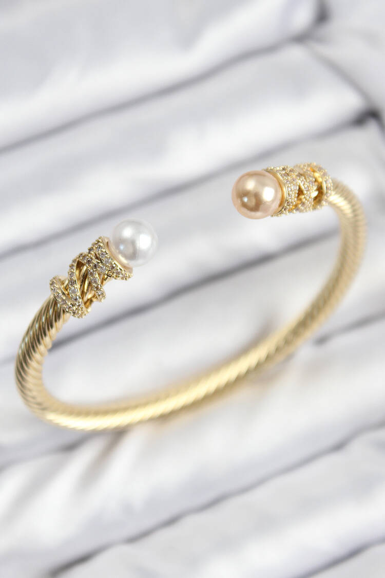 316l Steel Zircon Stone Pearl Model Gold Color Women Bracelet - Brand: Ebijuteri - Women & Kids, Baby Clothes Wholesale - Globality Store