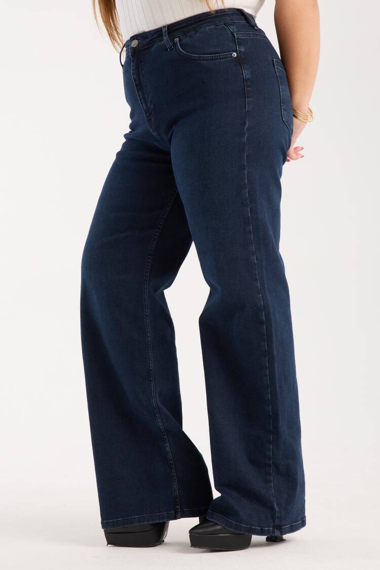 Blue Casual Plus Size Mom Jeans With Wide Leg