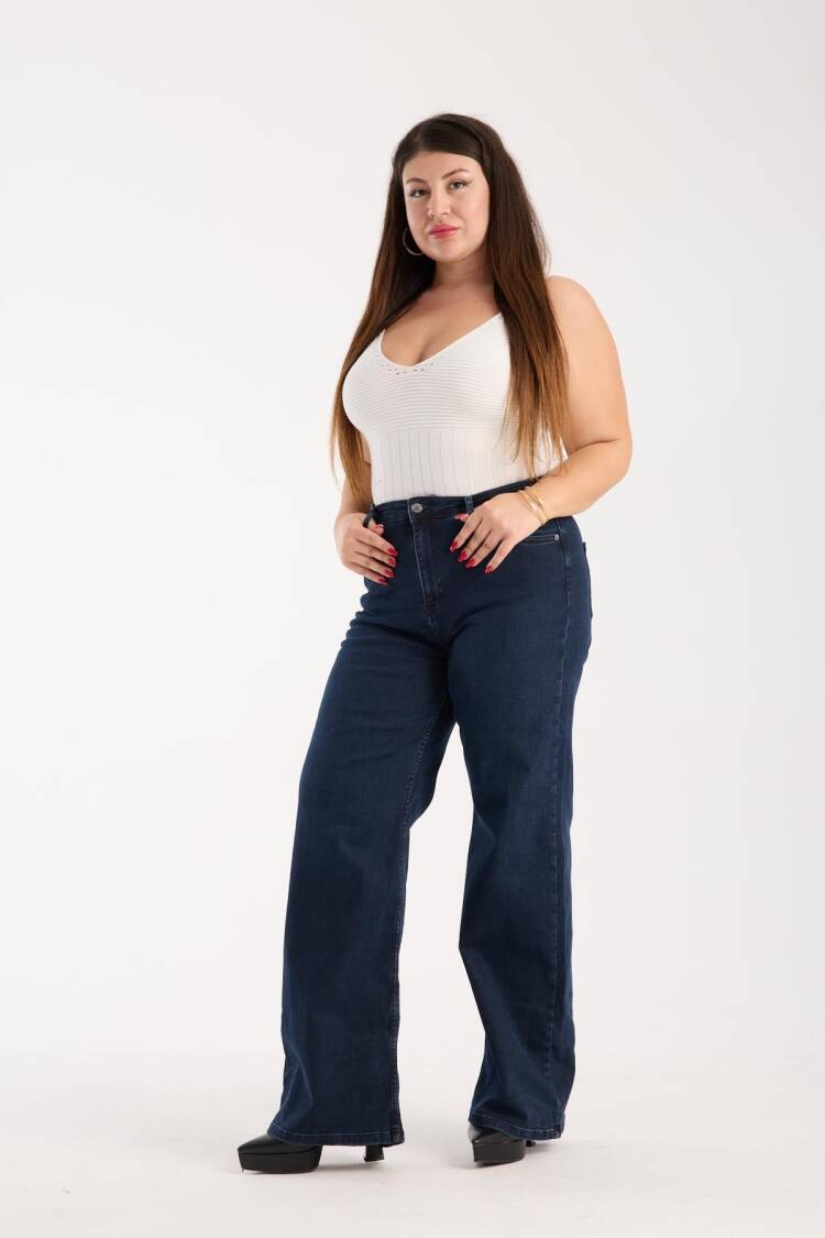 Blue Casual Plus Size Mom Jeans With Wide Leg