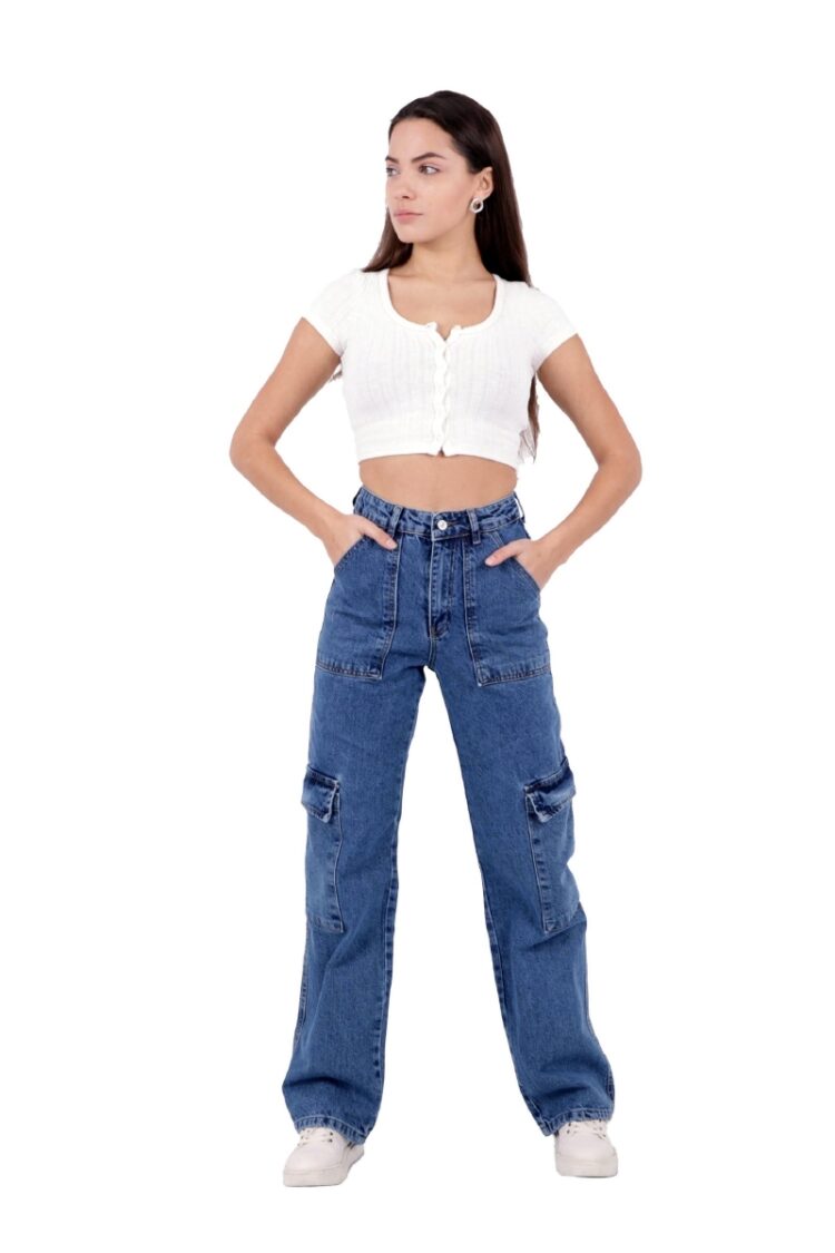 Cargo Pocket Wide Leg Jeans
