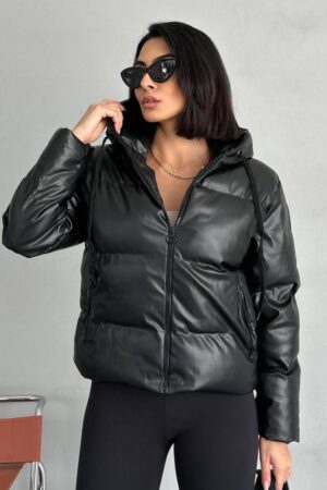 Black Puffer Jacket With Hooded Collar - Brand: My Jest Fashion - Women & Kids, Baby Clothes Wholesale - Globality Store