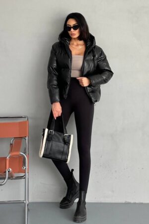 Black Puffer Jacket With Hooded Collar - Brand: My Jest Fashion - Women & Kids, Baby Clothes Wholesale - Globality Store