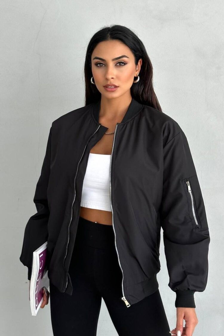 Black Oversized Fit Bomber Jacket - Brand: My Jest Fashion - Women & Kids, Baby Clothes Wholesale - Globality Store