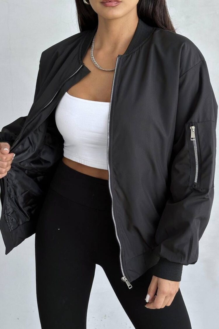 Black Oversized Fit Bomber Jacket