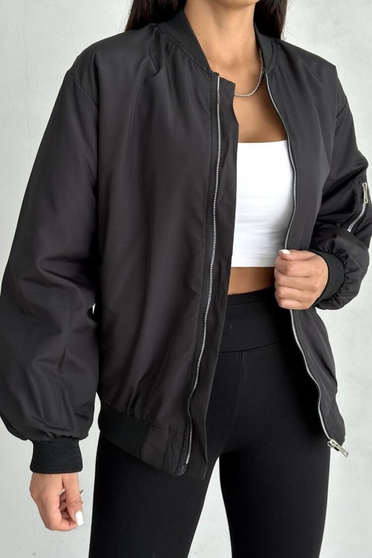 Black Oversized Fit Bomber Jacket