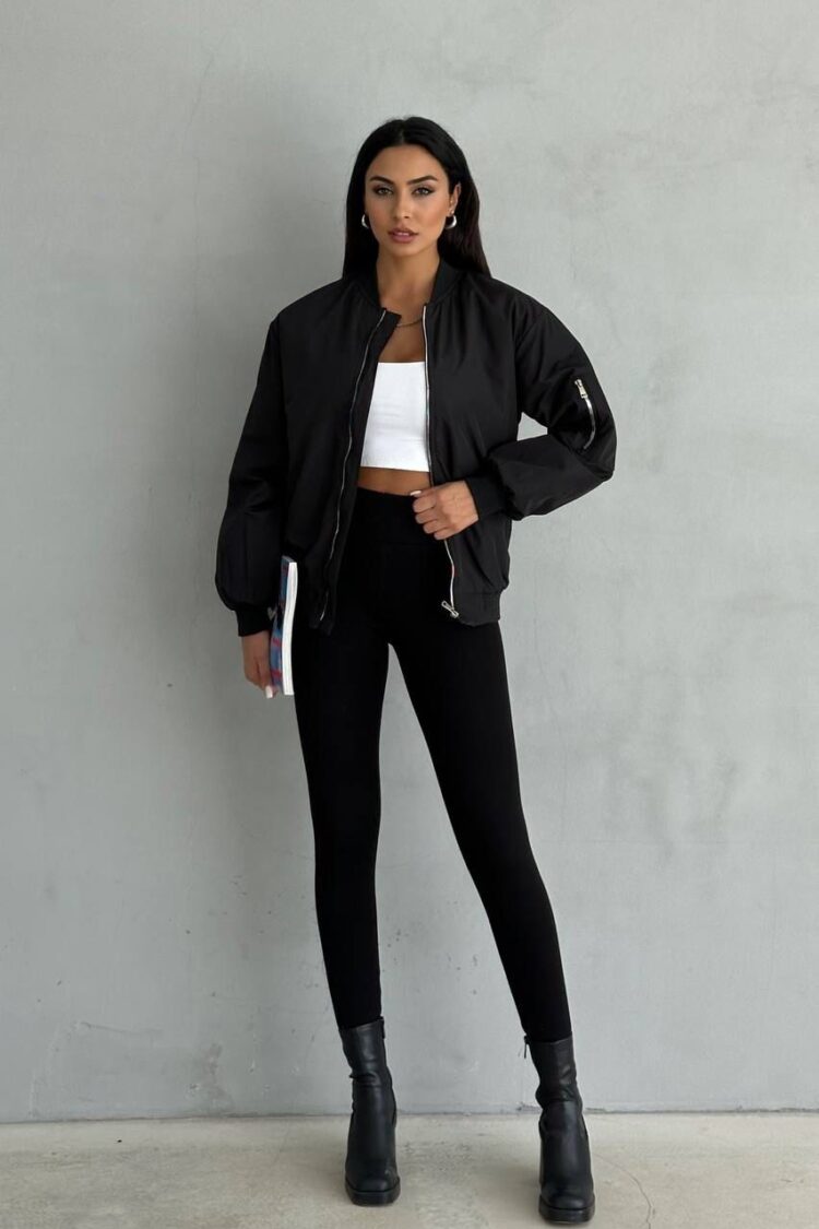 Black Oversized Fit Bomber Jacket