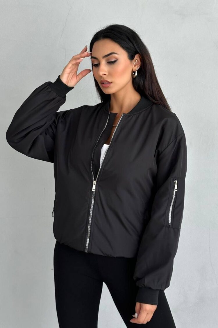 Black Oversized Fit Bomber Jacket
